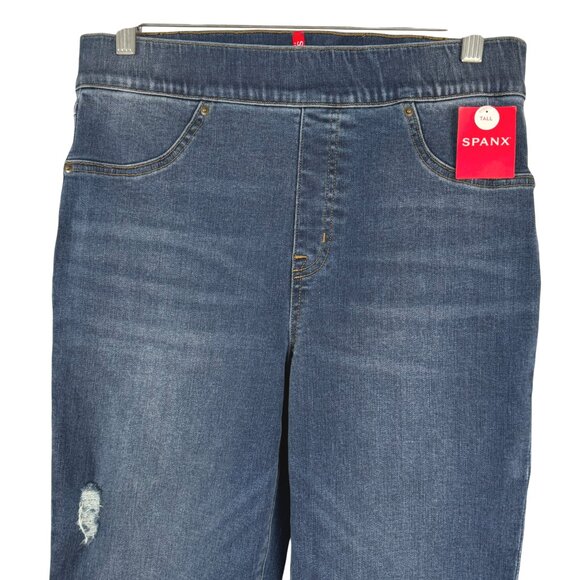 Spanx Distressed Skinny Jeans Large Tall Blue Cotton Blend Stretch NWT PT-2664 - Picture 3 of 15